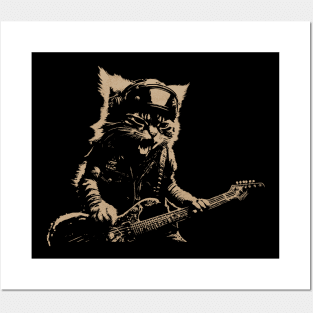 Rock Cat Playing Guitar Posters and Art